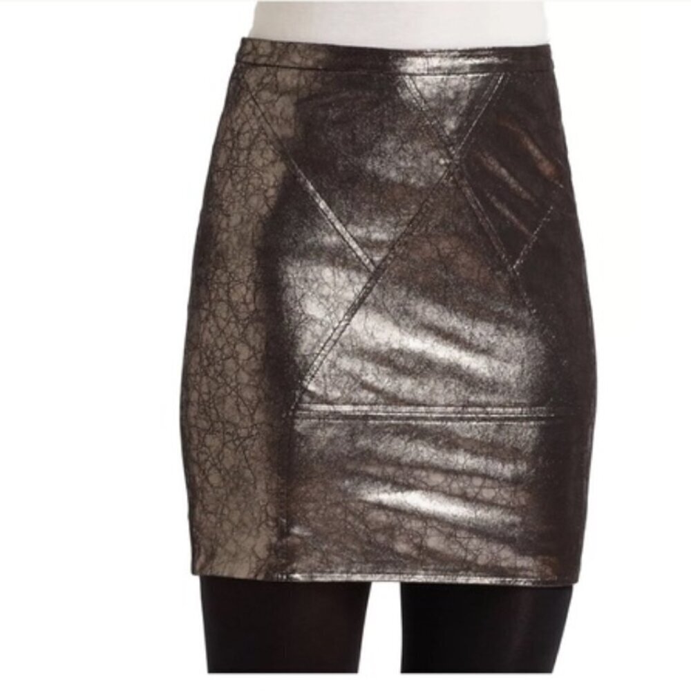Metallic Leather Mini Skirt Size 6 Silk Lined Edgy Dark Indie Bodycon